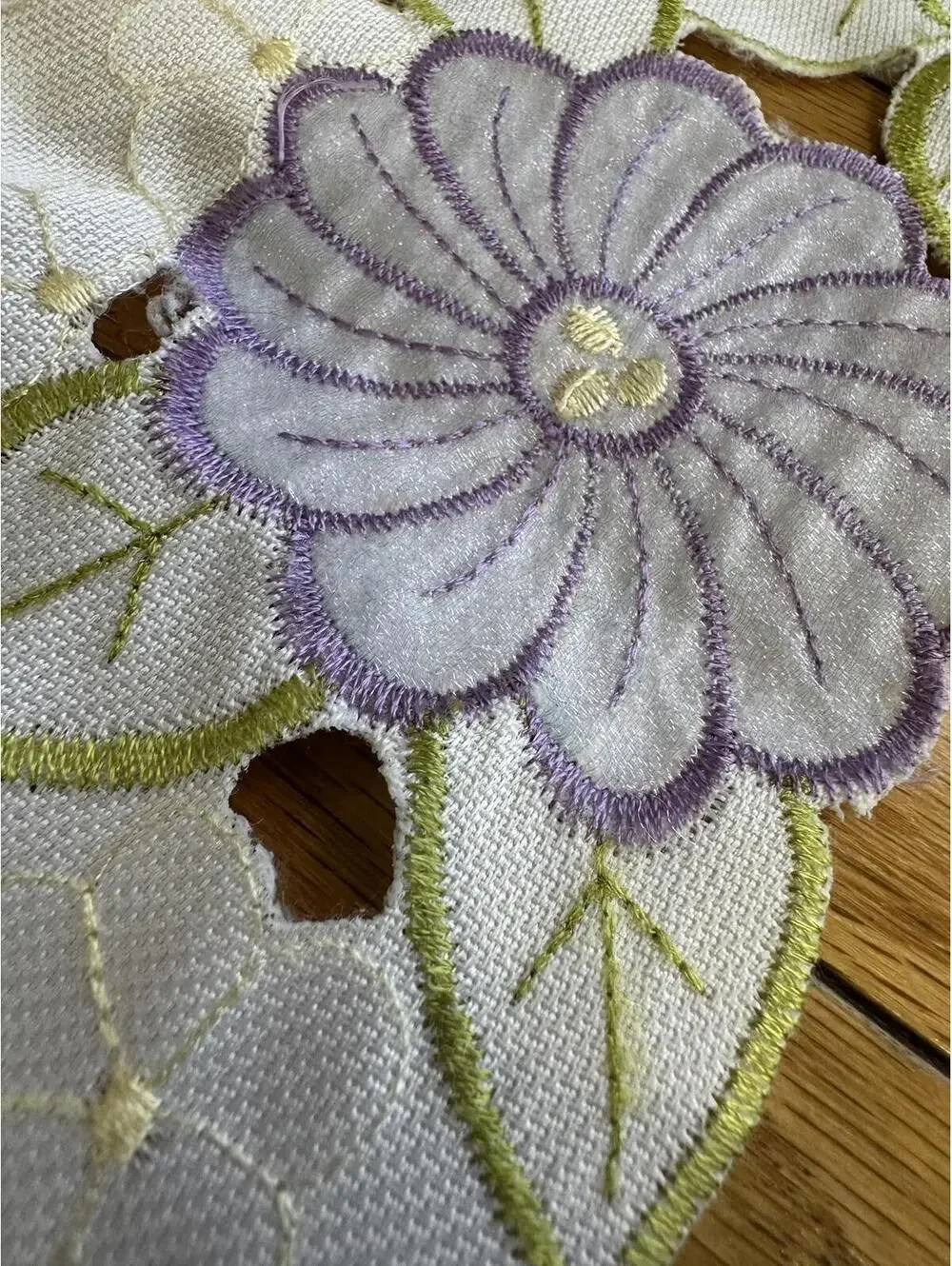 VTG Spring Tablecloth 51x69 Pink Purple Floral Applique Cottagecore Farmhouse
